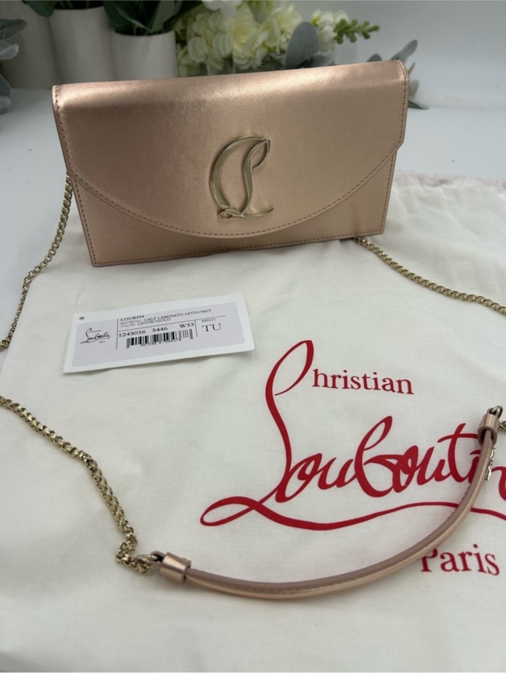 Women’s Christian Louboutin LOUBI 54 clutch in gold Satin made in Italy